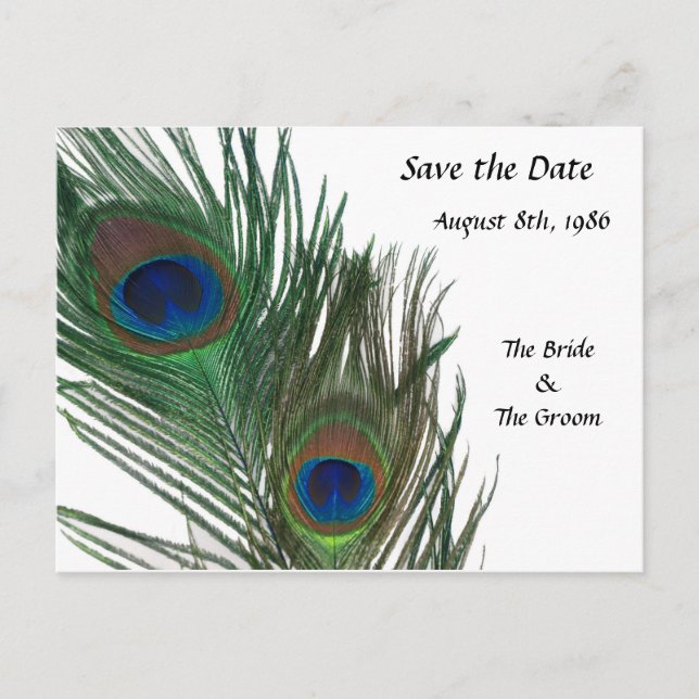 Lovely White Peacock Save the Date Announcement Postcard (Front)