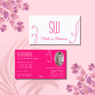 Lovely White Pink Ornate with Monogram and Photo Business Card