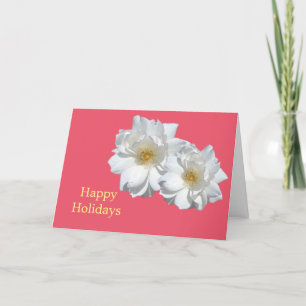 Lovely white rose flowers red happy holidays holiday card