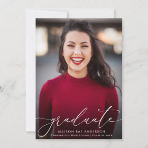 lovely white script graduation announcement card