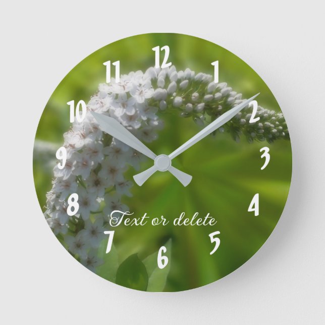 Lovely White Wildflower In Bloom Personalised Round Clock (Front)