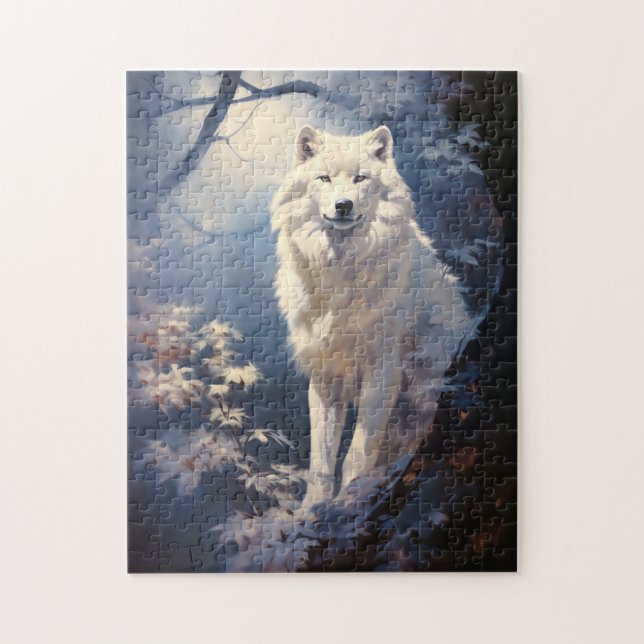 Lovely White Wolf Beneath the Moon Jigsaw Puzzle (Vertical)