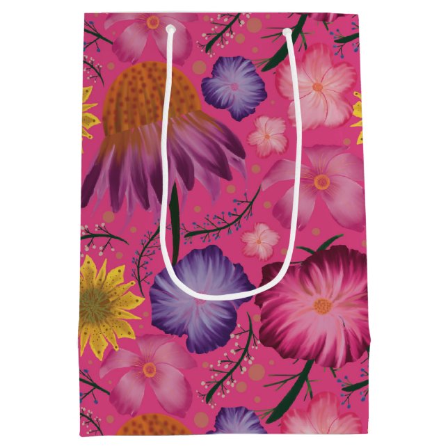 Lovely Wildflower Pink Baby Shower Medium Gift Bag (Back)