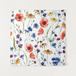 Lovely wildflowers, watercolor, poppy, cornflower, tapestry