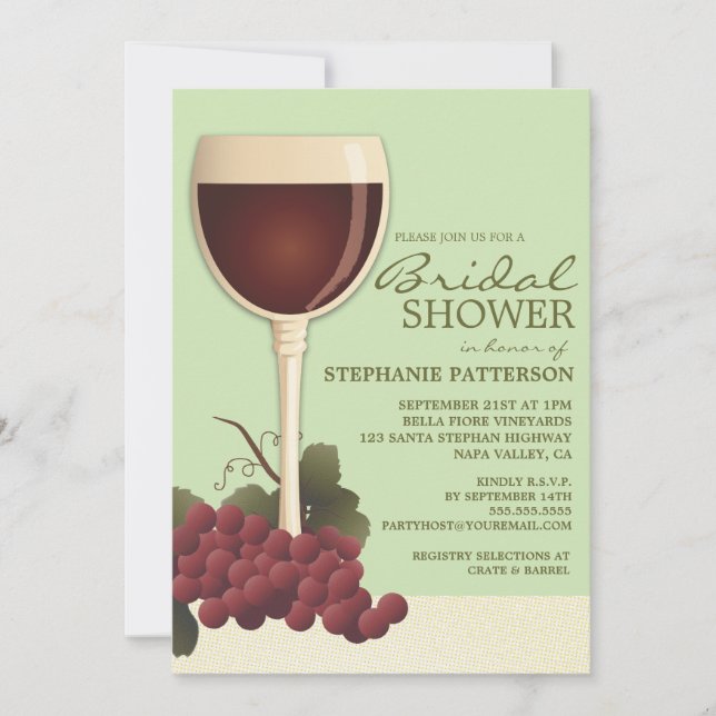 Lovely Wine & Grapes Bridal Shower Invitation (Front)