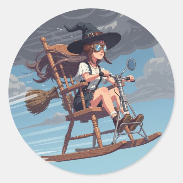 Lovely Witch Pilot Classic Round Sticker (Front)