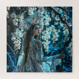 Lovely Woman in White Orchids Jigsaw Puzzle