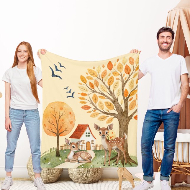 Lovely Woodland Deer Countryside Home Fleece Blanket (Creator Uploaded)