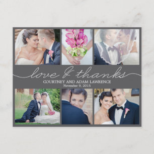 Lovely Writing Wedding Photo Thank You Card Black