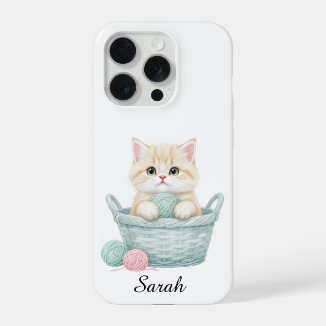 Lovely Yarn Kitten iPhone 15 Pro Case (Back)