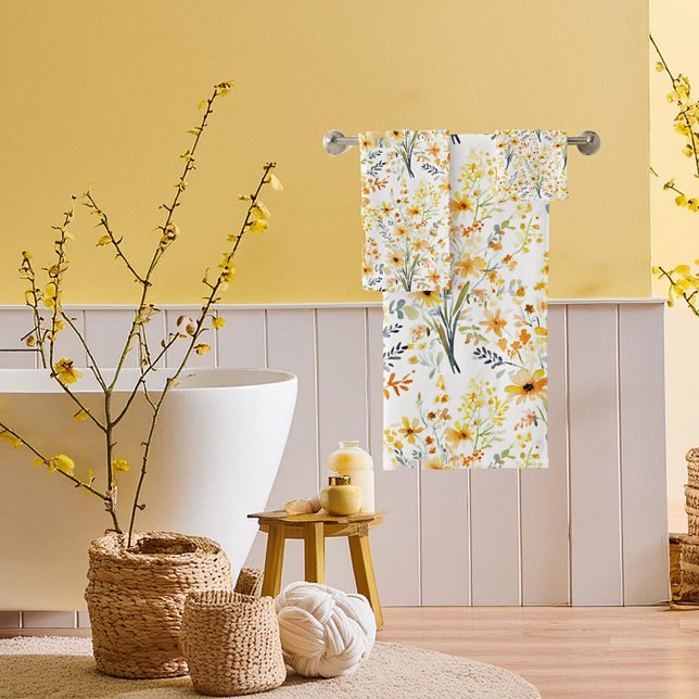 Lovely yellow spring wildflowers bath towel set (Creator Uploaded)