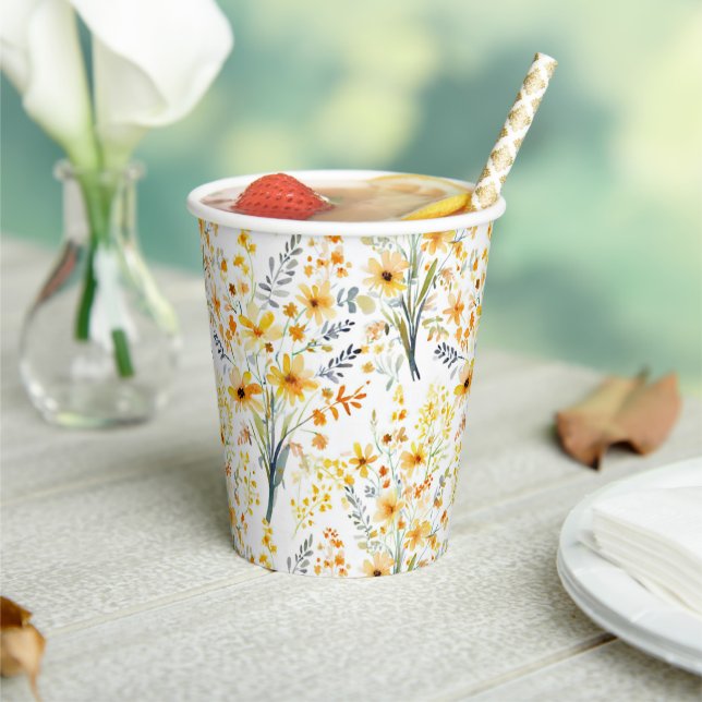Lovely yellow spring wildflowers paper cups (Insitu)