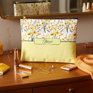 Lovely yellow spring wildflowers personalised accessory pouch