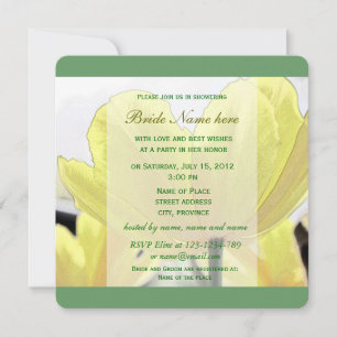 Lovely yellow tulip flowers green bridal shower invitation