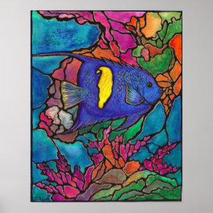 Lovely Yellowbar Angelfish Coral Reef Art Painting Poster