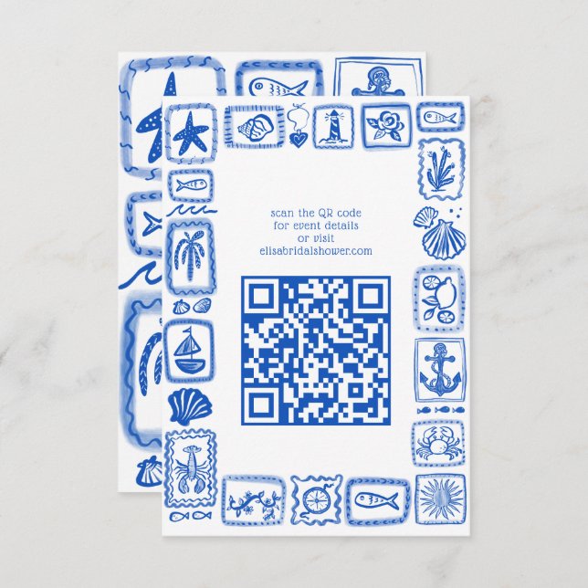 LoveNotes from Sea Modern CUSTOM QR  Bridal Shower Enclosure Card (Front/Back)