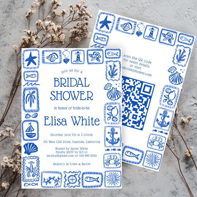 LoveNotes from Sea Modern CUSTOM QR Bridal Shower Invitation (LoveNotes from the Sea Modern CUSTOM QR Beachy Summer Bridal Shower Invitation
)