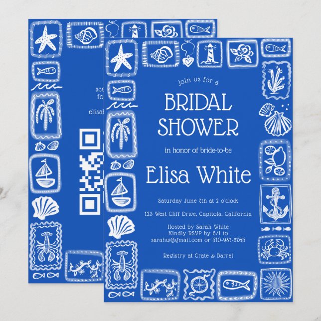 LoveNotes from Sea Modern CUSTOM QR Bridal Shower  Invitation (Front/Back)