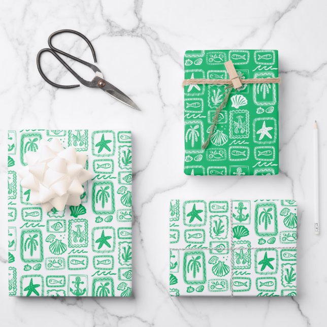 LoveNotes from the Sea Beach Ocean Modern CUSTOM Wrapping Paper Sheet (Front)