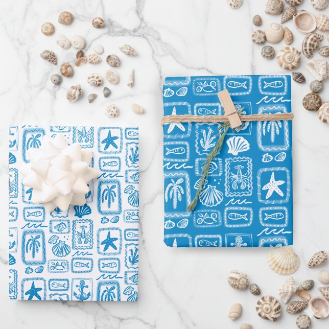 LoveNotes from the Sea Beach Ocean Modern CUSTOM Wrapping Paper Sheet (LoveNotes from the Sea Beach Ocean Modern CUSTOM Blue White Wrapping Paper Sheets
)