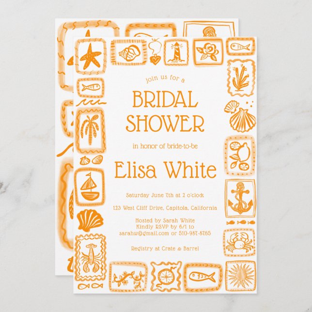 LoveNotes from the Sea Bridal Shower Modern CUSTOM Invitation (Front/Back)