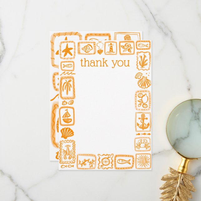 LoveNotes from the Sea Modern Cute Bridal Shower Thank You Card (Front/Back In Situ)