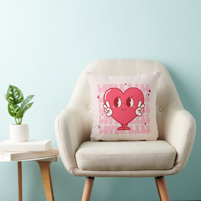 Lover Babe | Cute Smiling Heart & Repeating Text Cushion (Chair)