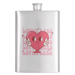 Lover Babe   Cute Smiling Heart & Repeating Text Hip Flask