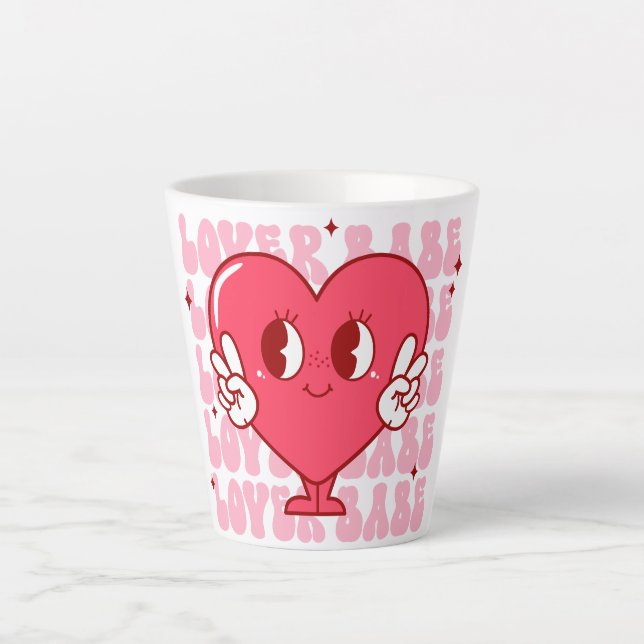 Lover Babe | Cute Smiling Heart & Repeating Text Latte Mug (Front)