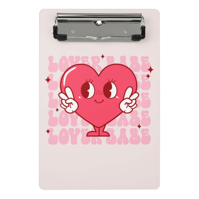 Lover Babe | Cute Smiling Heart & Repeating Text Mini Clipboard (Front)