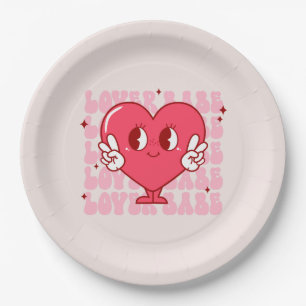 Lover Babe Cute Smiling Heart & Repeating Text Paper Plate