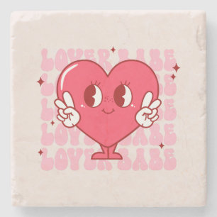 Lover Babe   Cute Smiling Heart & Repeating Text Stone Coaster