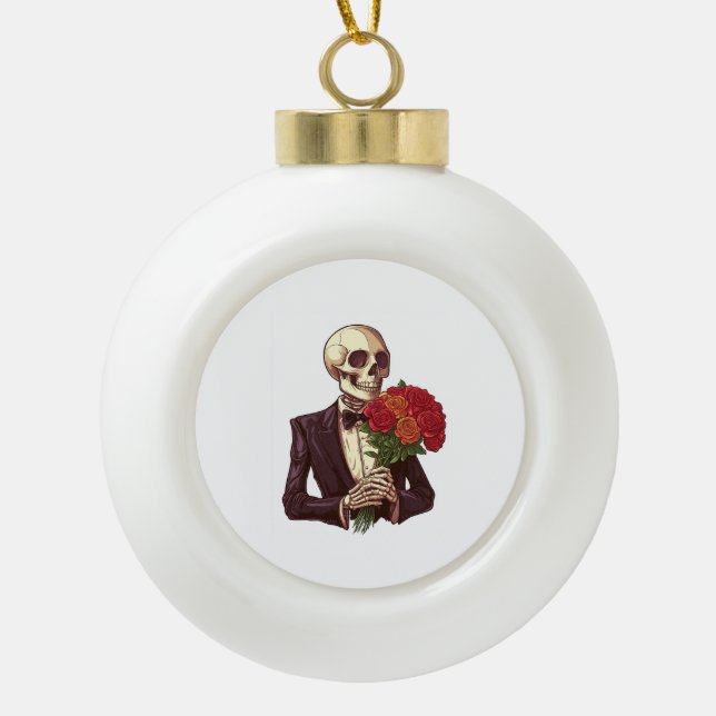Lover Bones � Funny Romantic Skeleton Ceramic Ball Christmas Ornament (Front)