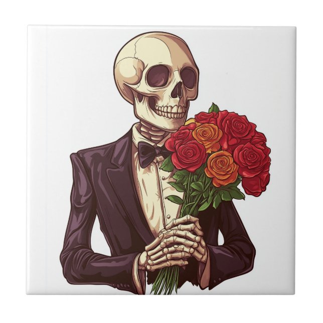 Lover Bones � Funny Romantic Skeleton Ceramic Tile (Front)