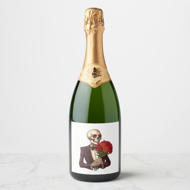 Lover Bones – Funny Romantic Skeleton Sparkling Wine Label (Front)