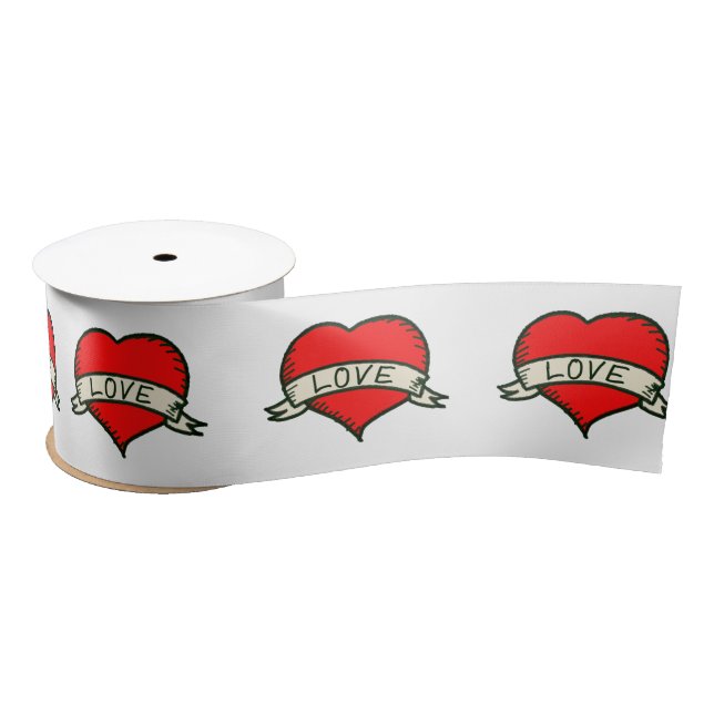 Lover Heart Shape Drawing Satin Ribbon (Spool)
