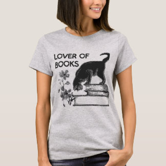 Lover of Books – Vintage Cat and Floral Bookworm  T-Shirt