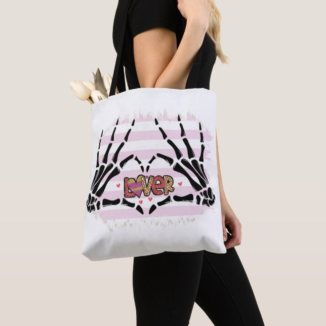 Lover Skeleton Hand Tote Bag (Close Up)