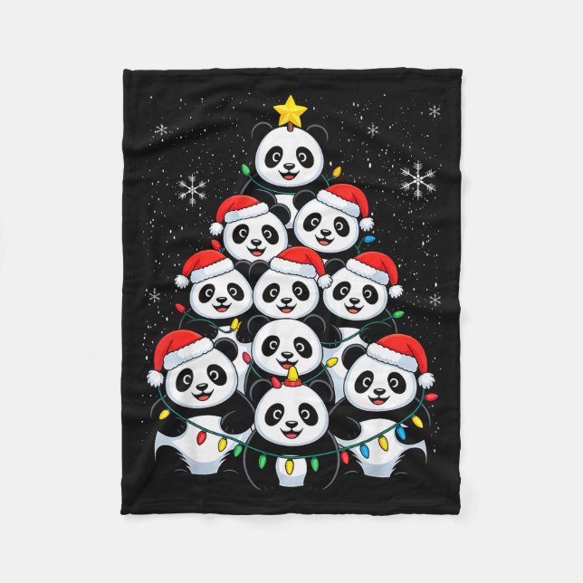 Lover Xmas Panda Christmas Tree  Fleece Blanket (Front)
