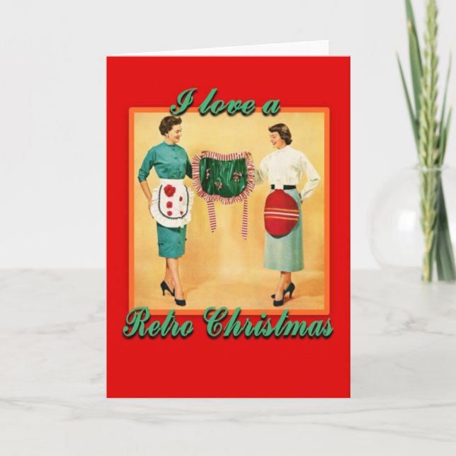 LoveRetroChristmasLadiesAprons-GreetingCard Holiday Card (Front)
