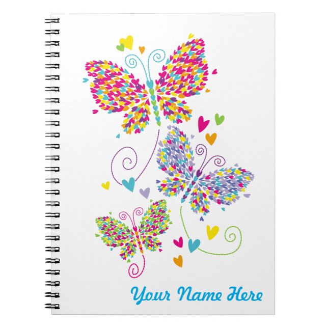 Loverflies Butterflies Hearts Bright Notebook (Front)