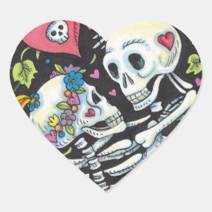 LOVERS AMONG THE IVY, SWEETHEART SKELETONS EMBRACE HEART STICKER