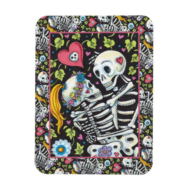 LOVERS AMONG THE IVY, SWEETHEART SKELETONS EMBRACE MAGNET (Vertical)