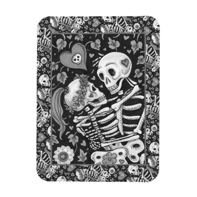 LOVERS AMONG THE IVY, SWEETHEART SKELETONS EMBRACE MAGNET (Vertical)