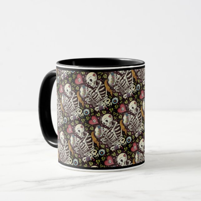 LOVERS AMONG THE IVY, SWEETHEART SKELETONS EMBRACE MUG (Front Left)