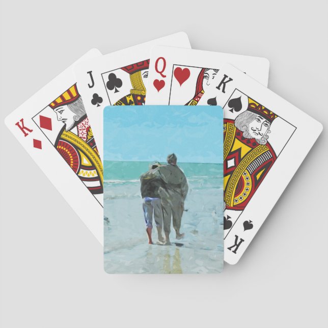 Lovers Anniversary Walk on the Beach Abstract Playing Cards (Back)