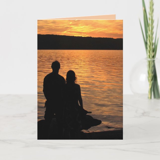 Lovers at Sunset Lake Birthday Card (Front)