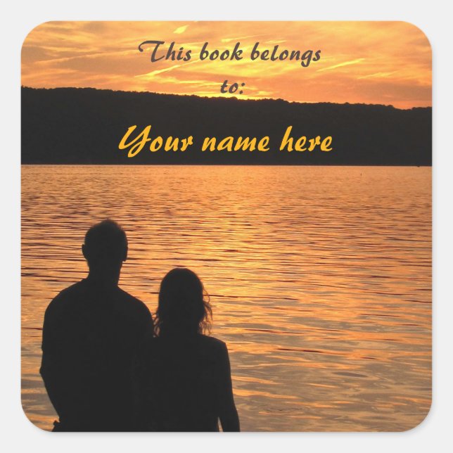 Lovers at Sunset Lake Bookplate Square Sticker (Front)