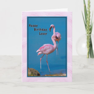 Lover's Birthday Card with Pink Flamingo