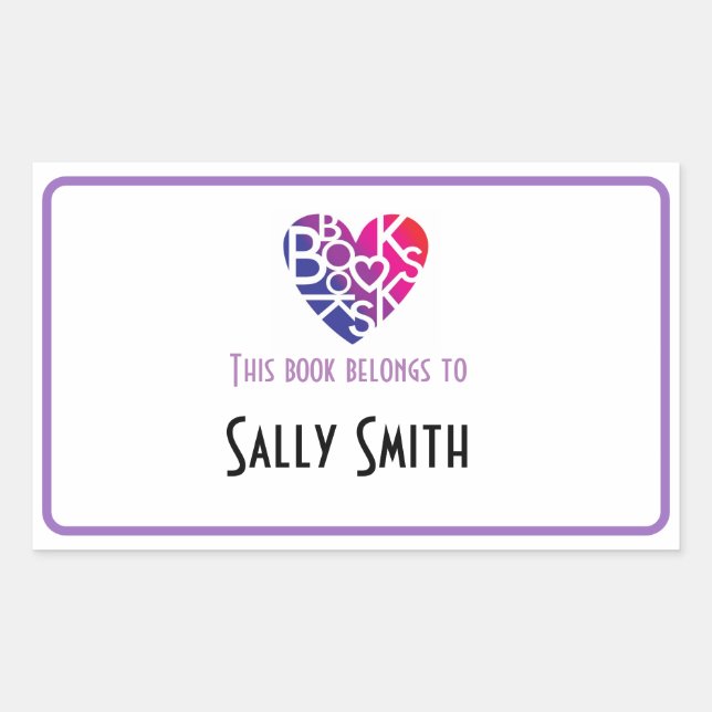 Lover's Heart®  Book Lover's Bookplate Rectangular Sticker (Front)